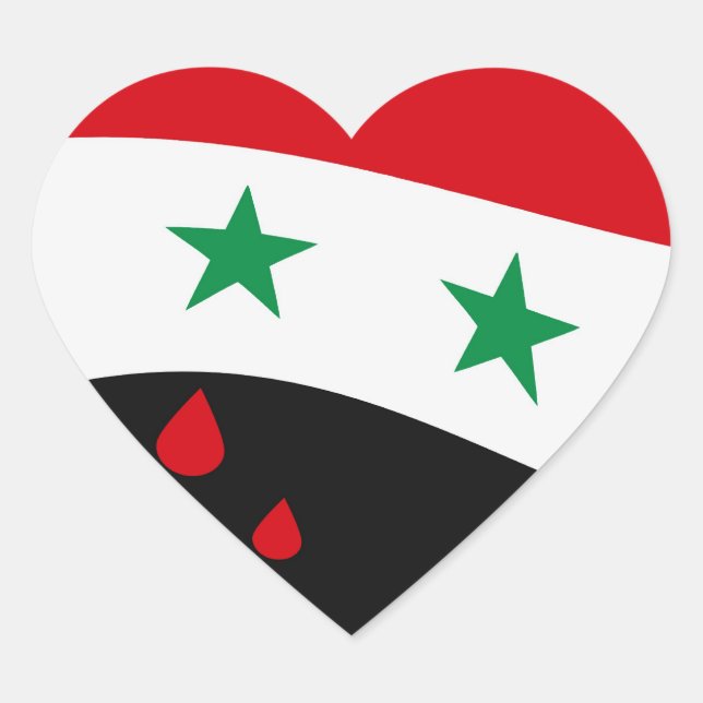 Syria Flag waving with blood red tears Heart Sticker (Front)