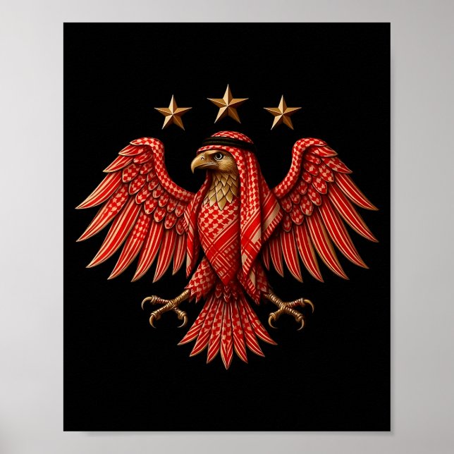 Syria Red Traditional Syrian Keffiyeh Eagle  Poster (Front)