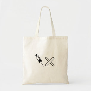 Syringe and x symbol no vaccine tote bag