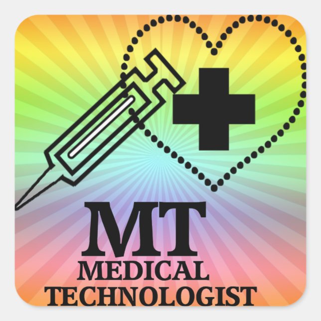 SYRINGE HEART LOGO FOR MT MEDICAL TECHNOLOGIST SQUARE STICKER (Front)