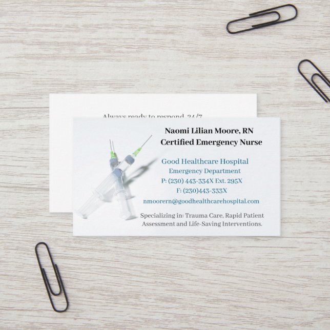 Syringes Hospital Healthcare  Registered Nurse RN Business Card (Front/Back In Situ)