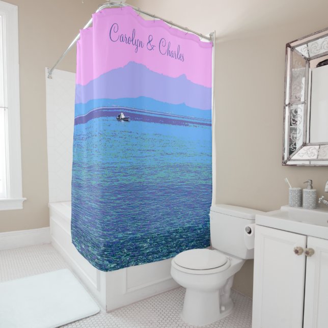 Syros Blue Mediterranean Sea, with your name Shower Curtain (In Situ)