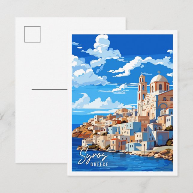 Syros Greece vintage travel illustration Postcard (Front/Back)