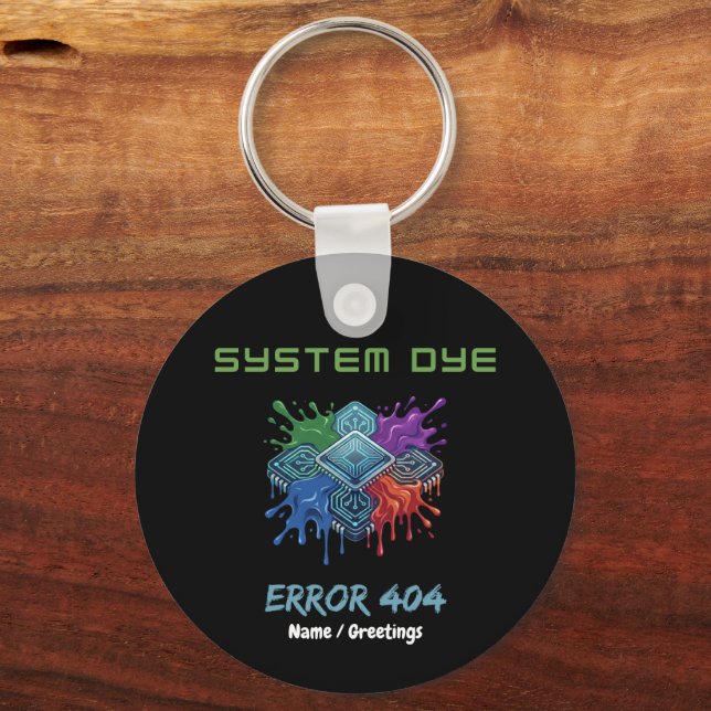 System Dye Error 404 Tech Glitch Microchip Graphic Key Ring (Front)