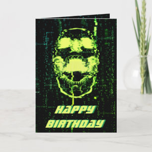 System Error Cyberpunk Screaming Skull Green Card