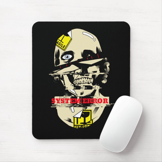 System Error Glitch Skull Streetwear Art Mouse Mat (With Mouse)