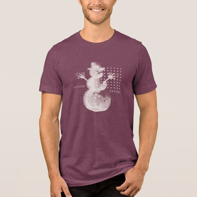 System Frozen Glitch Halftone Snowman Tech T-Shirt Tri-Blend Shirt (Front)