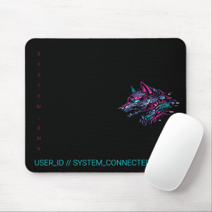 :: SYSTEM_GMR Cyber Wolf Neon Glitch Gamer  Mouse Mat