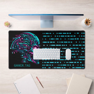SYSTEM_GMR // Glitch Guardian Cyberpunk Gaming Des Desk Mat