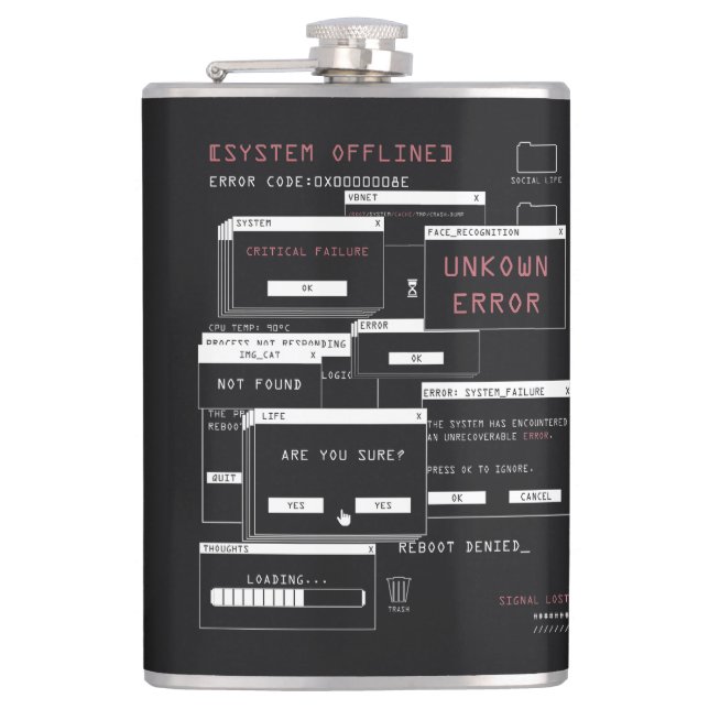 System Offline - Techno-Brutalist Design Hip Flask (Front)