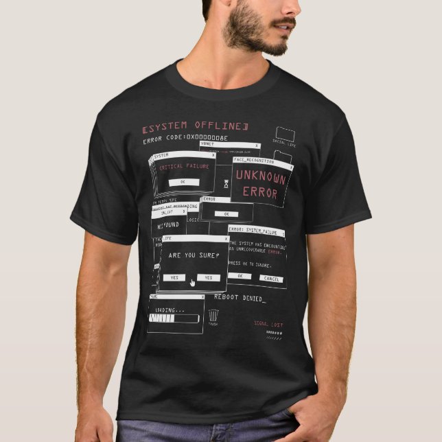 System Offline - Techno-Brutalist Design T-Shirt (Front)