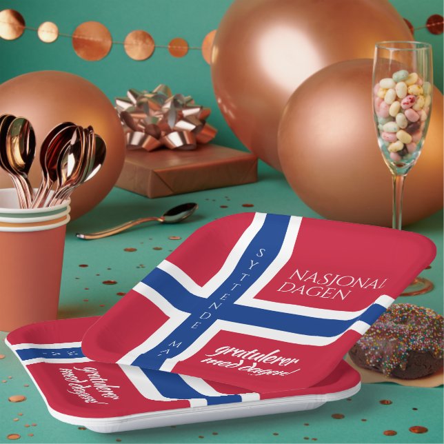 Syttende Mai May 17th Norwegian National Day Flag Paper Plate (Multi)