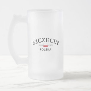 Szczecin Polska (Poland) Polish Coordinates Frosted Glass Beer Mug