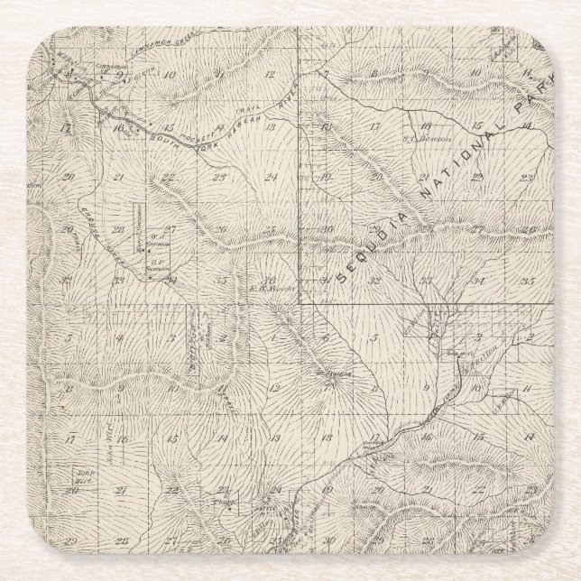 T1819S R2930E Tulare County Section Map Square Paper Coaster (Front)