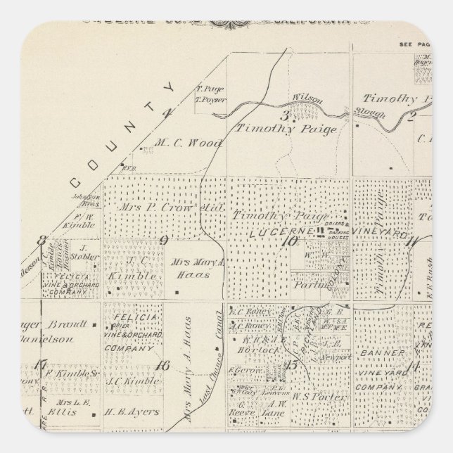 T18S R21E Tulare County Section Map Square Sticker (Front)