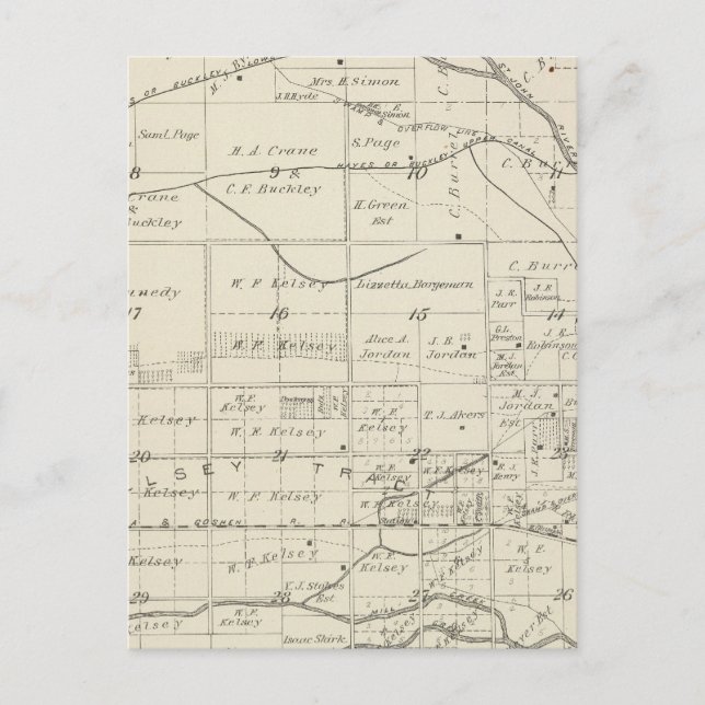 T18S R24E Tulare County Section Map Postcard (Front)