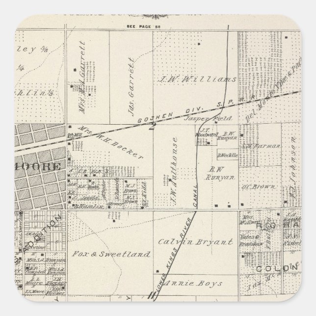 T19S R20E NE 1/4 Tulare County Section Map Square Sticker (Front)