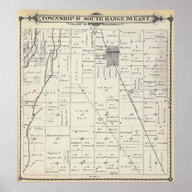 T19S R26E Tulare County Section Map Poster (Front)