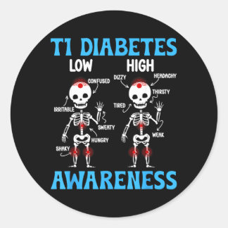 T1 Diabetes Awareness Groovy Type 1 Diabetes Classic Round Sticker