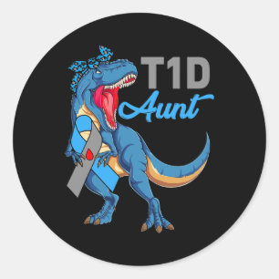 T1d Aunt Type 1 Diabetes Awareness Month Dinosaur Classic Round Sticker