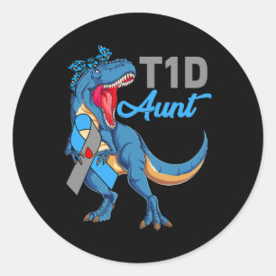 T1d Aunt Type 1 Diabetes Awareness Month Dinosaur Classic Round Sticker