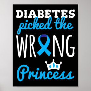T1D Awareness Princess Girls Diabetic Blue Ribbon  Poster