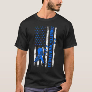 T1D Blue Ribbon USA Flag Type 1 Diabetes Awareness T-Shirt