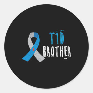 T1D brother blue ribbon type 1 diabetes awareness Classic Round Sticker