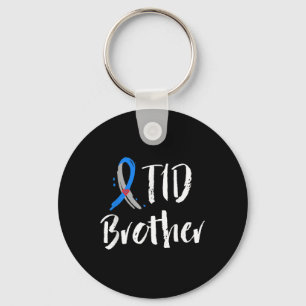 T1D Brother Type 1 Diabetes Awareness Blue Gray R Key Ring