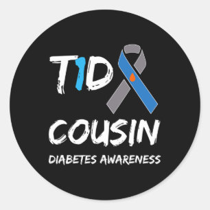 T1d Cousin Type 1 Diabetes Awareness Ribbon Classic Round Sticker