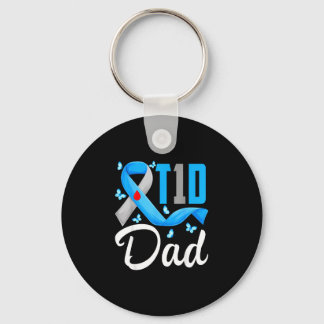 T1d dad type 1 diabetes awareness blue grey ribbon key ring