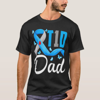 T1d dad type 1 diabetes awareness blue grey ribbon T-Shirt