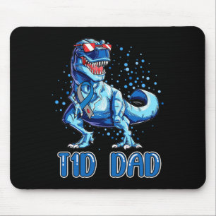 T1D Dad Type 1 Diabetes Ribbon T Rex Dinosaur Boy Mouse Mat