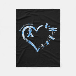T1d Diabetes Awareness Heart Dragonflies Blue Ribb Fleece Blanket