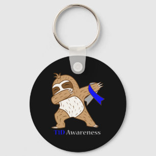 T1D Diabetes Awareness Ribbon Dabbing Sloth Warrio Key Ring