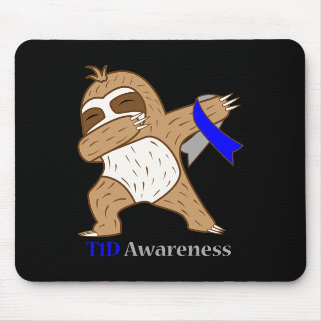 T1D Diabetes Awareness Ribbon Dabbing Sloth Warrio Mouse Mat (Front)