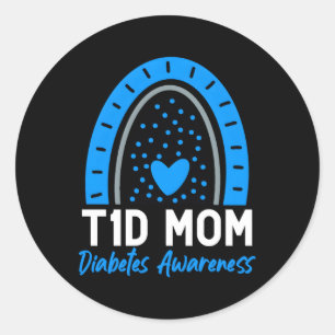 T1D Diabetes Day S Type 1 Diabetic Mom Rainbow Classic Round Sticker