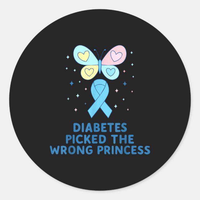 T1d Diabetes Warrior Butterfly Princess Diabetes A Classic Round Sticker (Front)