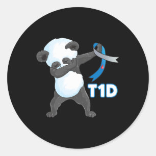 T1D Fun Cute Dabbing panda Type 1 Diabetes Awarene Classic Round Sticker