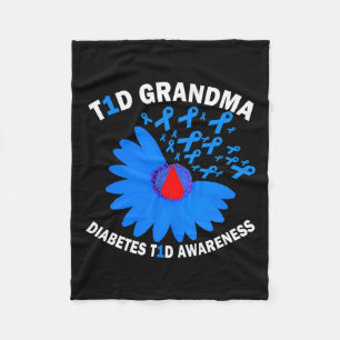T1d Grandma Diabetes Awareness Type 1 Cure Blue Ri Fleece Blanket