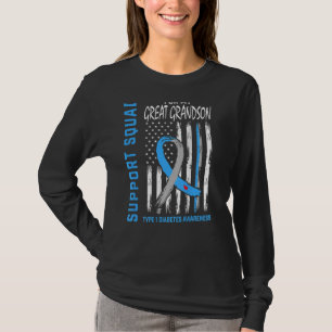 T1D Great Grandson Type 1 Diabetes Awareness Flag T-Shirt