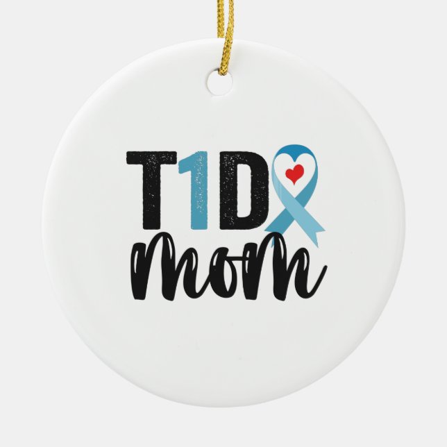 T1D Mum Diabetes Awareness Ribbon Family Gift Ceramic Tree Decoration (Front)