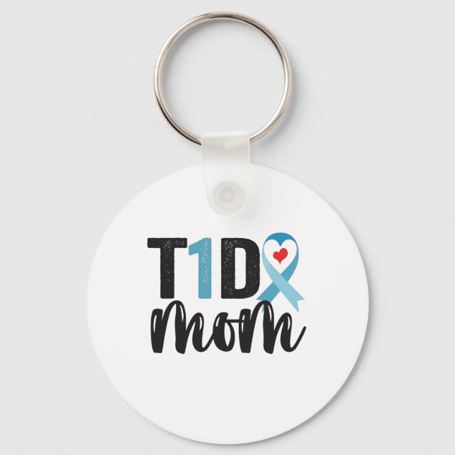 T1D Mum Diabetes Awareness Ribbon Family Gift Key Ring (Front)