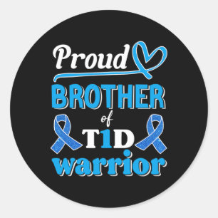T1d Proud Brother Diabetes Awareness Blue Ribbon  Classic Round Sticker