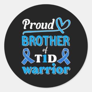 T1d Proud Brother Diabetes Awareness blue ribbon Classic Round Sticker