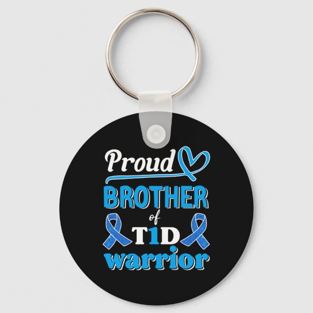 T1d Proud Brother Diabetes Awareness Blue Ribbon  Key Ring (Front)