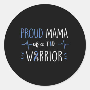 T1D Proud Mama Diabetes Awareness Blue Ribbon Mont Classic Round Sticker