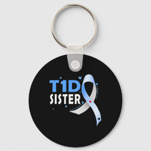 T1D Sister Type 1 Diabetes Awareness Sibling Blue Key Ring