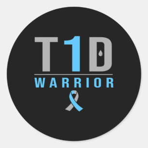 T1d Warrior Blue Grey Ribbon Type 1 Diabetes Aware Classic Round Sticker