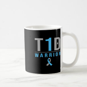 T1d Warrior Blue Grey Ribbon Type 1 Diabetes Aware Coffee Mug